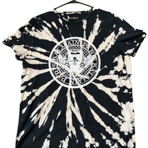 Balmain Black and White Tie-Dye Short Sleeve Tee